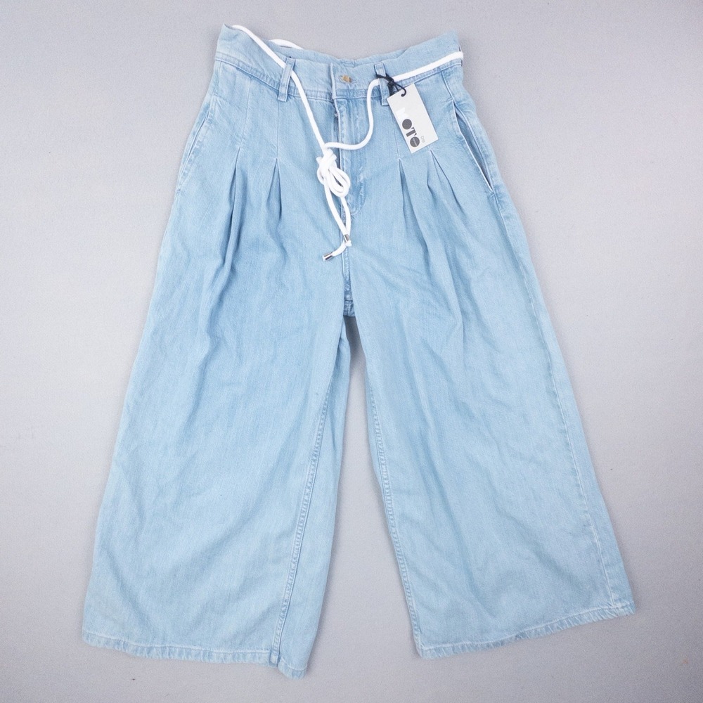 Topshop Moto Light Wash Wide Leg Pleated Rope Belt Jeans W28 L30 NEW